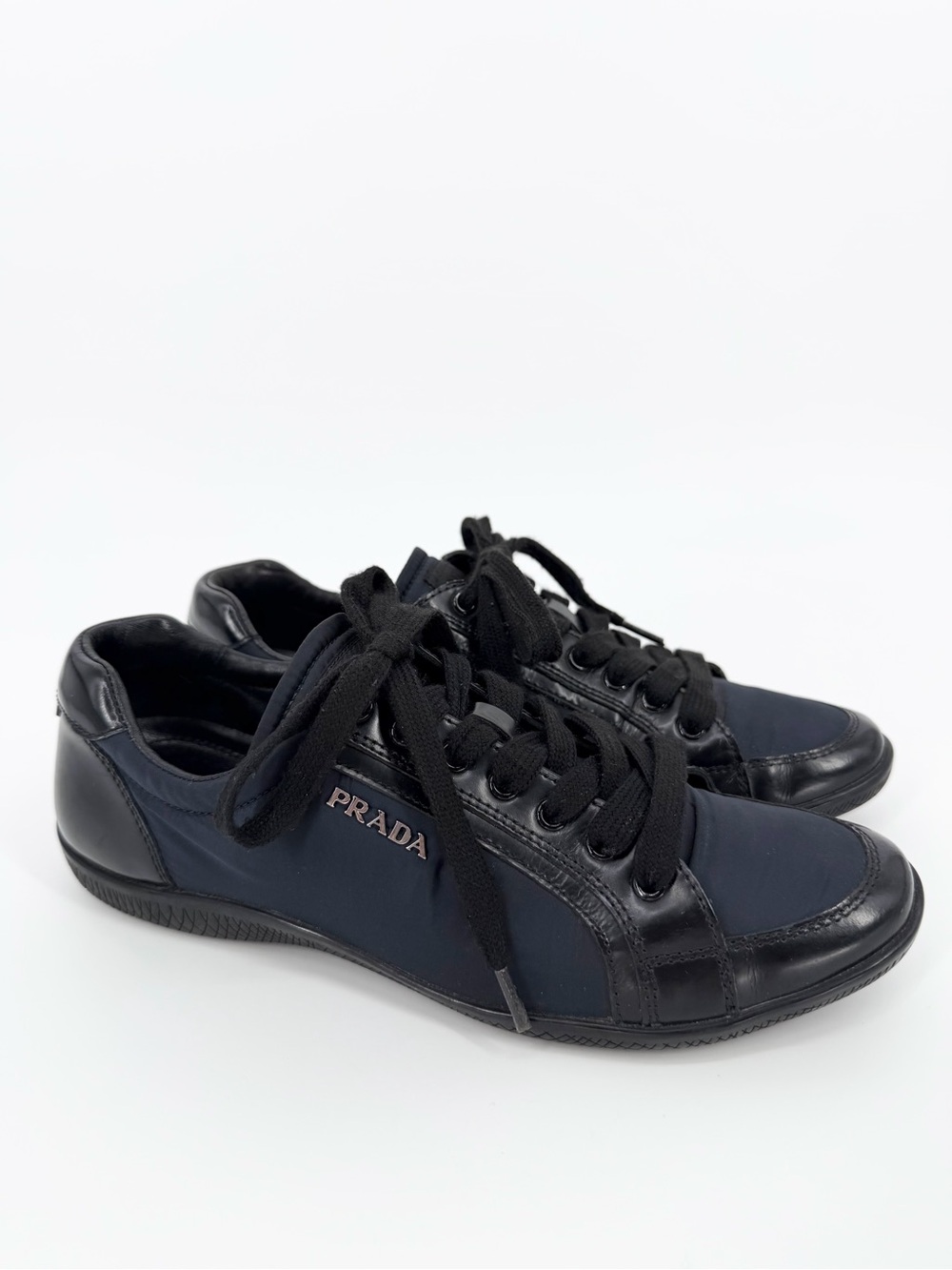 Prada Sport Navy BlueBlack Nylon And Leather Low Top Sneakers